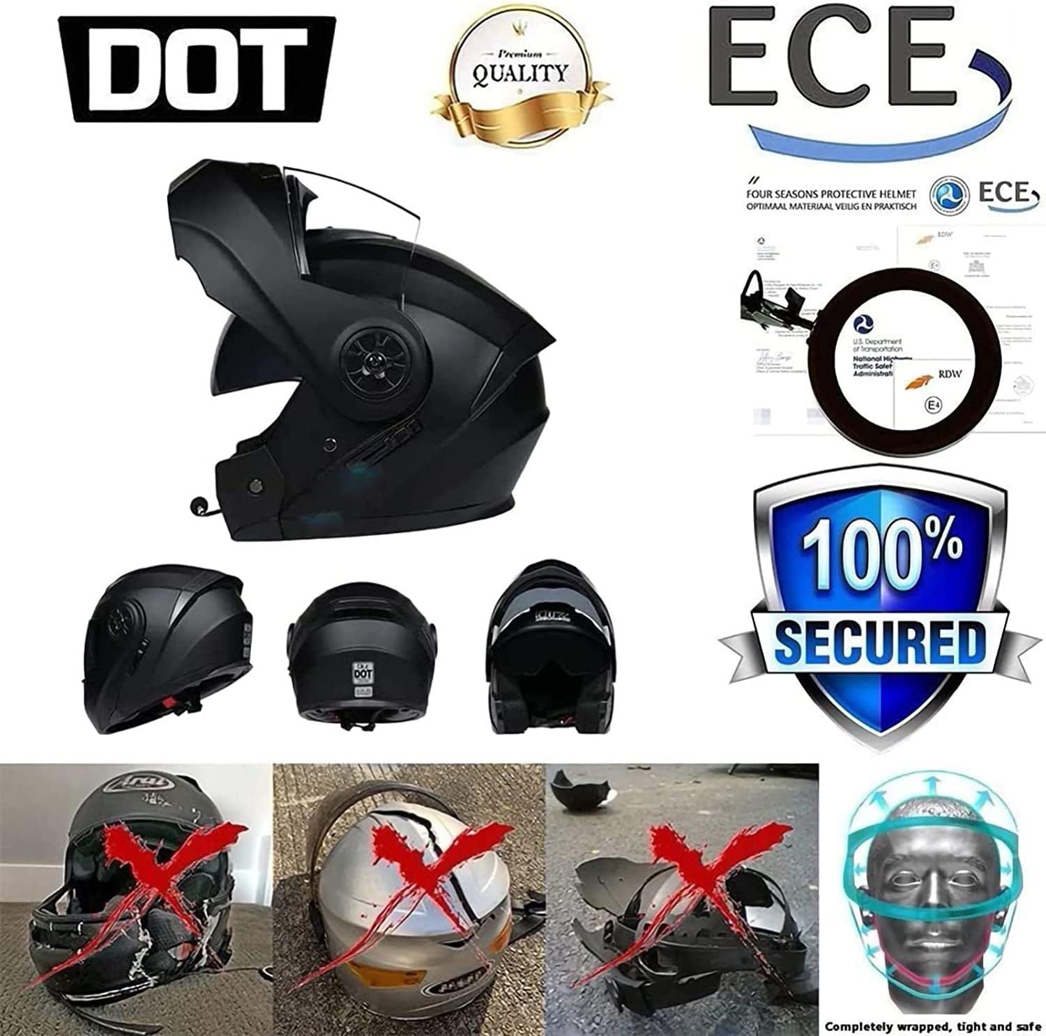 Bluetooth Integrado Casco Moto Modular para Mujeres Hombres, Cascos Integrales ECE Homologado, Casco Abatible con Doble Visera Casco de Motocicleta para Adultos Casco Scooter
