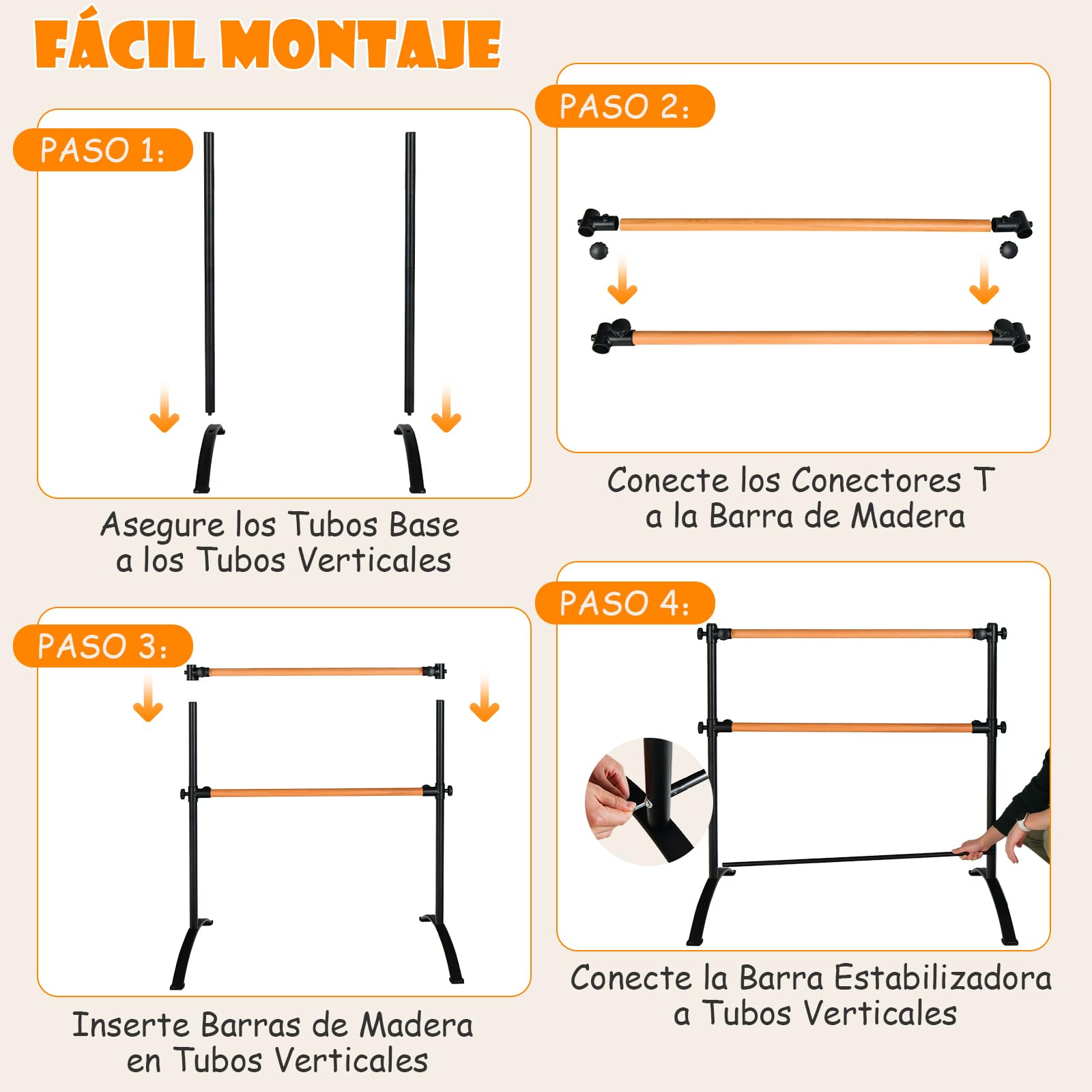 GYMAX Barra de Ballet Independiente de 121 cm, Equipo de Ballet Portátil, Ajustable en Altura para Estiramiento y Entrenamiento de Baile, Soporte para Barra de Ballet para el Hogar, Estudio