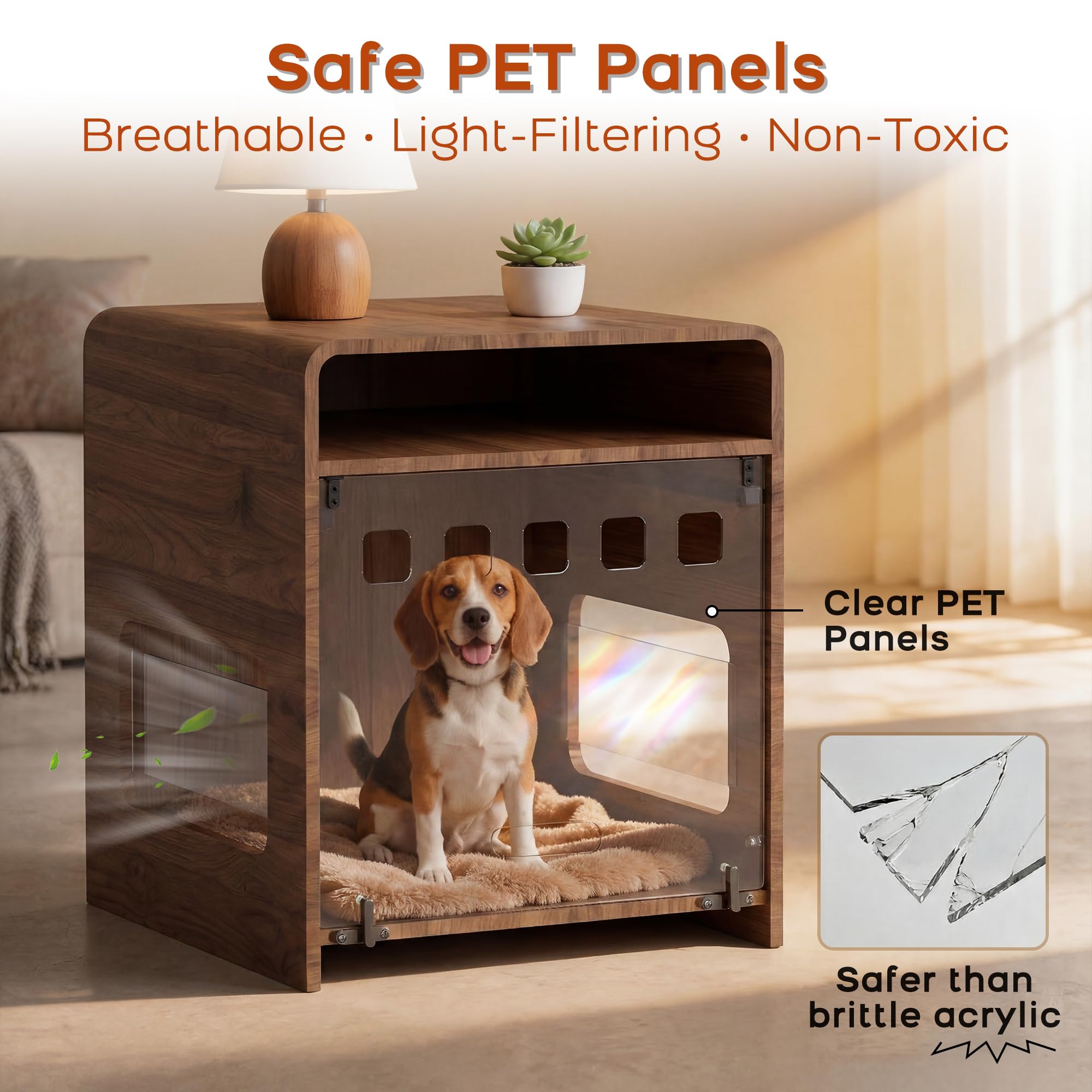 Hundebox für kleine Hunde, Hundekäfig Möbel mit Klapptür, Endtisch Hundekäfig mit Ablagefach, Indoor Haustierhaus für kleine mittelgroße Hunde, Holz Welpenhütte für Zuhause, Dunkles Holz