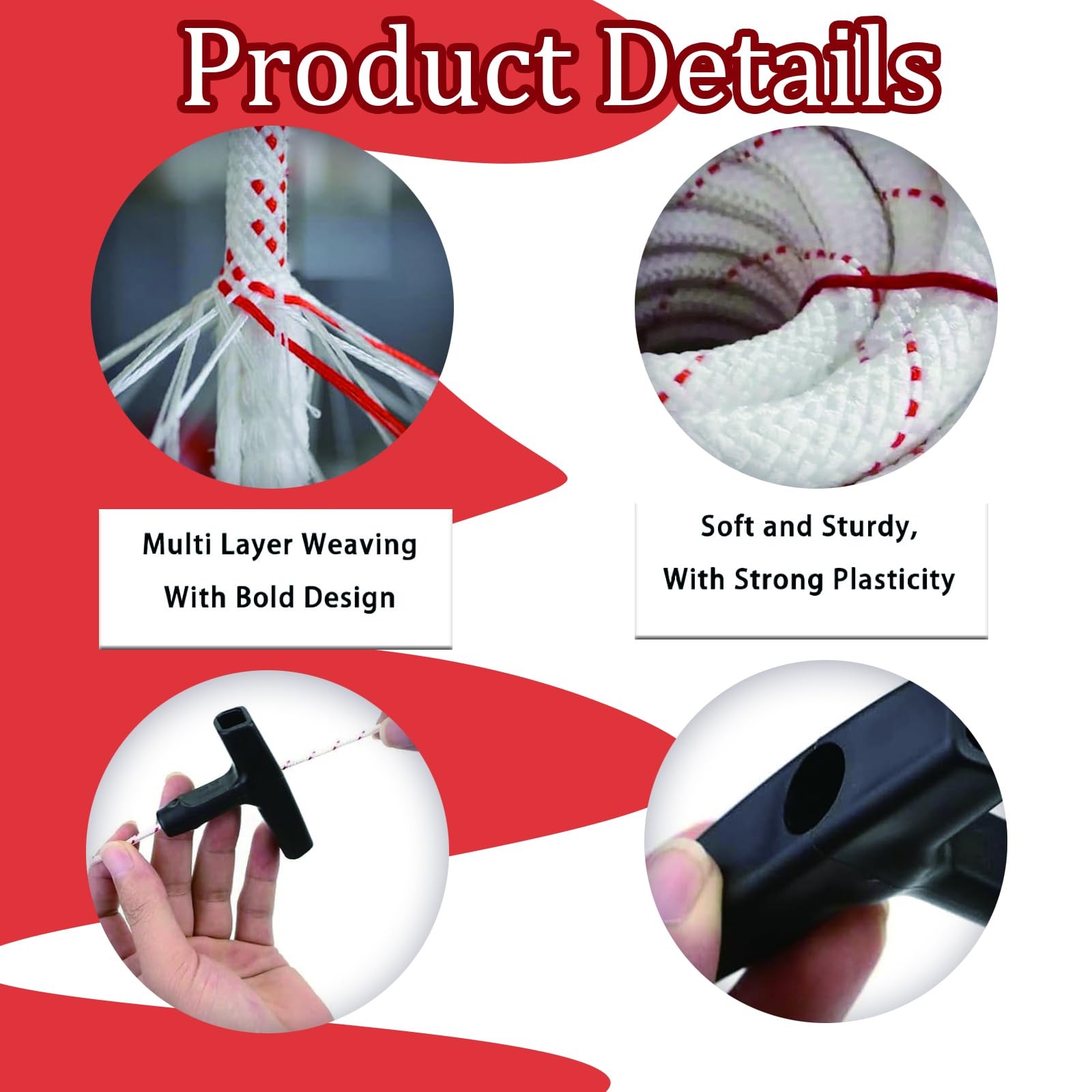 BPTZYLN 10 Meters 3.5mm Lawnmower Pull Cord Set Recoil Pull Cord String Pull Cords with 3 Pull Cord Handles for Tools Craftsman Chainsaw Lawn Mower Trimmer Use Saw Pull Cord - Image 3