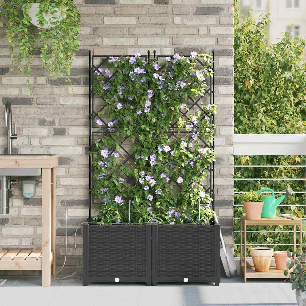 Lot de 2 Jardinières avec Système d'Irrigation 80x40x142 cm, Bac à Fleurs Extérieur en Plastique Noir, Pot de Fleurs avec Réserve d'eau pour Jardin, Terrasse et Balcon