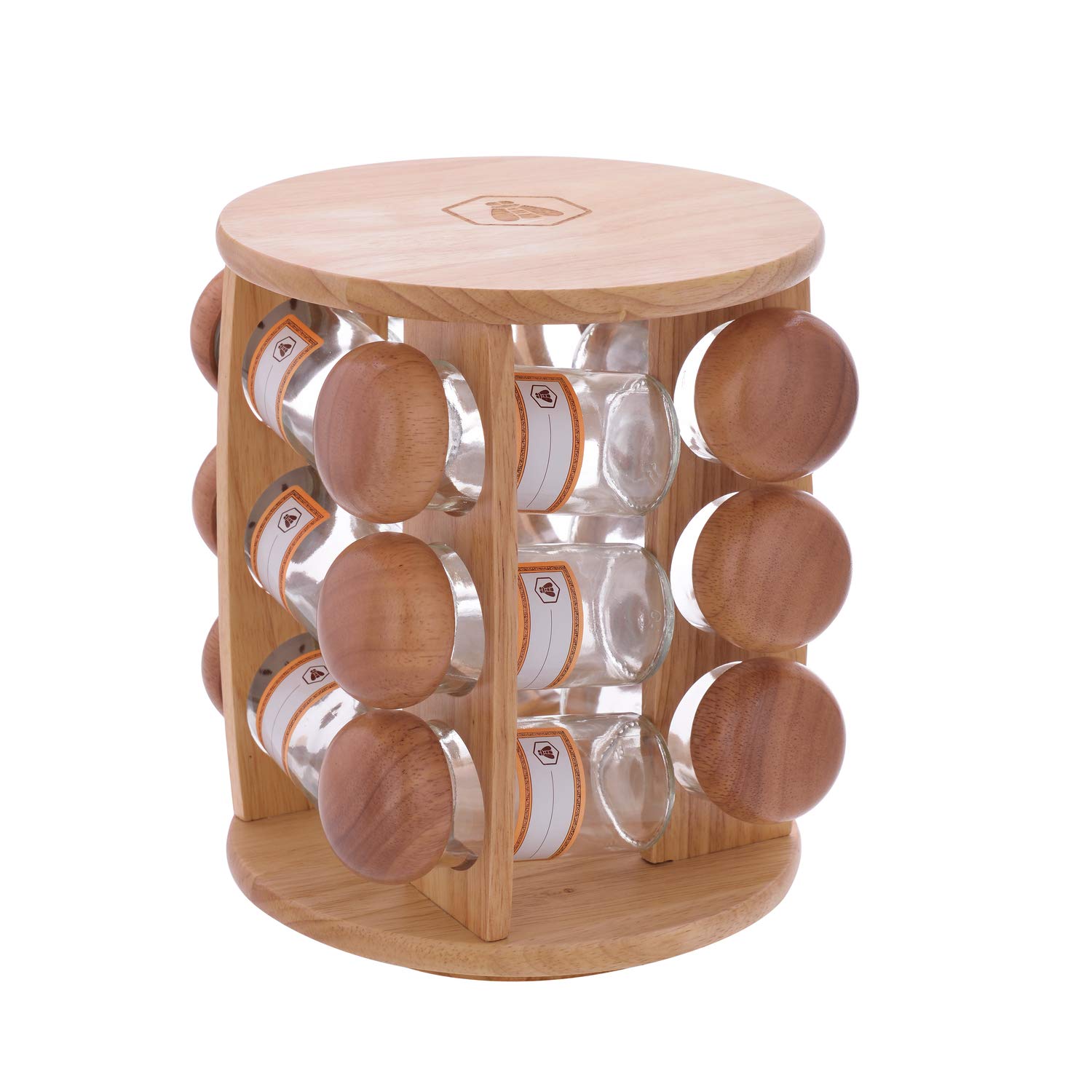 LAGUIOLE - Distributeur d'Epices - Etagère de 12 Pots en Verre- RangementsTransparents à Herbes - Couvercle Bois - 10 cl