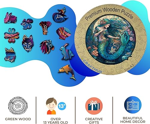 Miniatura 4 de Rompecabezas de madera de sirena de ensueño Sumérgete en una aventura submarina mágicatamaño A3, 10.9 x 10.9 pulgadas