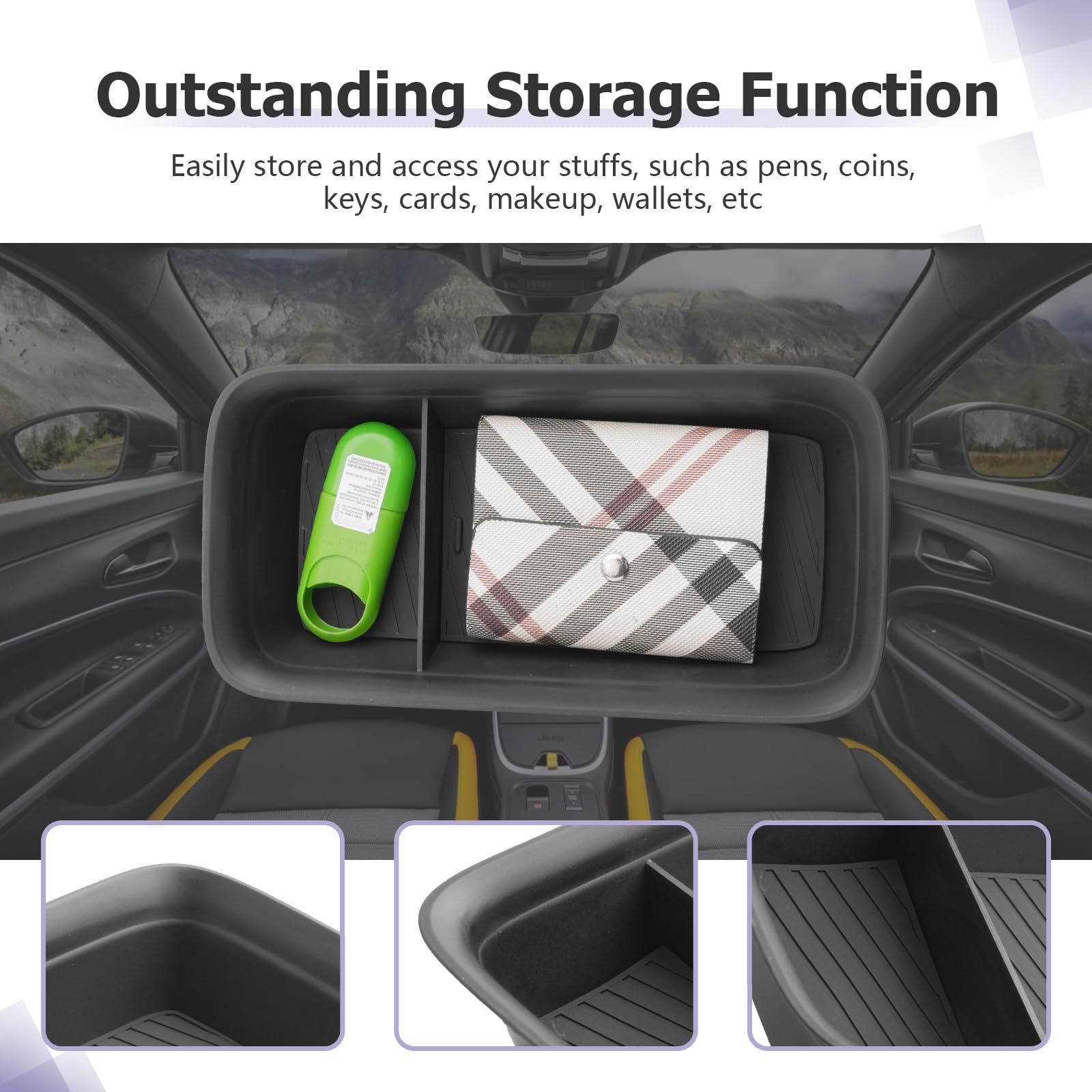 LUWU Compatibile con Jeep Avenger 2023 2024 2025 2026 EV Hybrid Organizer Portaoggetti per Console Centrale Vassoio Sotto il Bracciolo Accessori Avenger