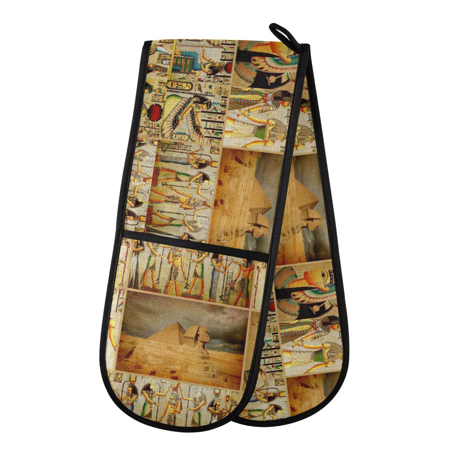 Double Oven Glove Old Egyptian Ancient Pharaoh Pyramid Heat Resistant Double Ovens Mitt Modern Cooking Gloves Potholders