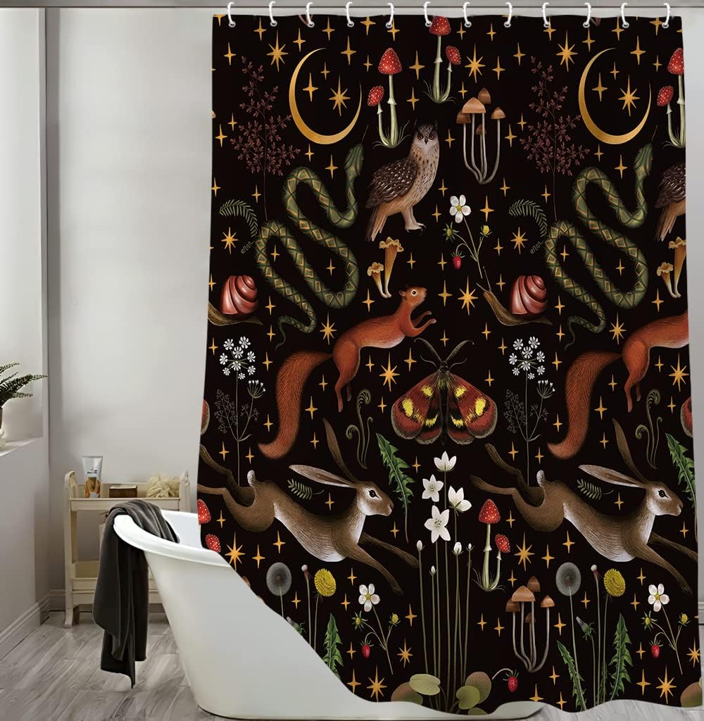 Fairy Rustic Forest Shower Curtain for Bahtroom, Country Woodland Wild Animals Butterfly Mushroom Set Hunting Shower Curtain, Farmhouse Rustic Cabin Lodge Shower Curtain Set with Hooks 70X84IN