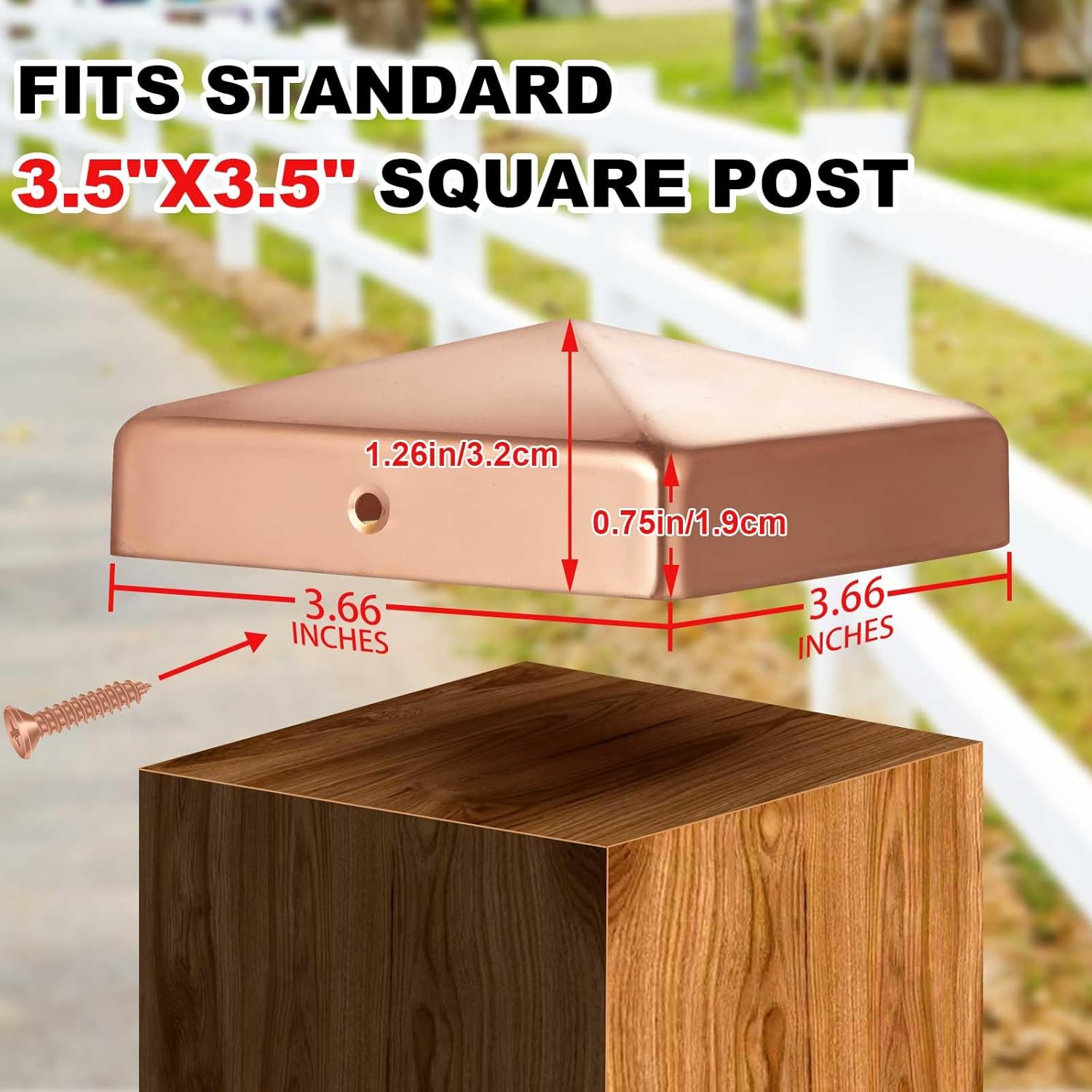 Tandefio 8 Pcs 4x4''(Actual 3.5"x3.5") Copper Pyramid Post Cap with Screws Sturdy Waterproof Deck Post Caps for Metal Wood Cedar Fence Deck Corridors Mailbox Posts End Cover