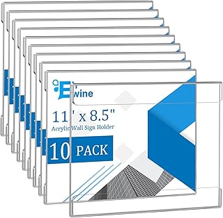 EHWINE 10 Pack 8.5 x 11 Wall Mount Acrylic Sign Holder, Horizontal Wall Signs