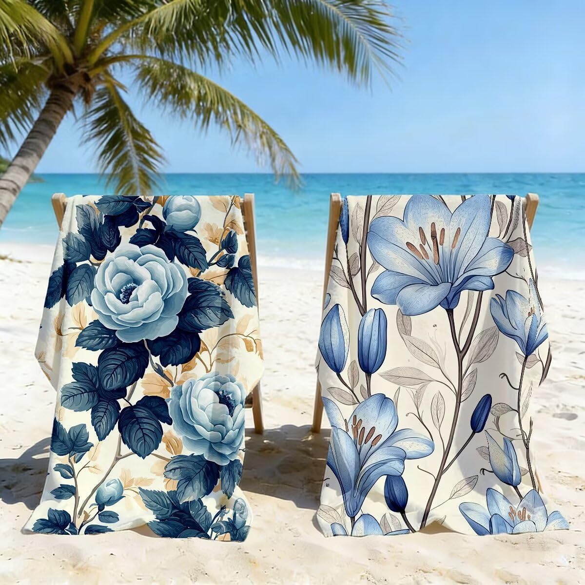 Toalla Playa 80x160 cm, Toalla Gimnasio Microfibra Secado Rapido, Juego de 2 Antiarena Toallas de Playa, Ligera Compacta Toallas Microfibra Grande para Viaje, Regalo Hombre Regalo Mujer (Flor) -4725