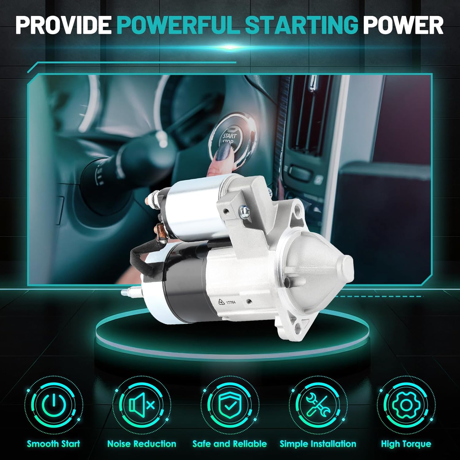 17764 Starter Motor Fit for Hyundai-Santa Fe Sonata Tiburon Tucson XG300 XG350, for Kia-Amanti Magentis Optima Sedona 2.5L 2.7L 3.0L 3.5L Automotive Replacement Starters#SMN0004 Engine Starter