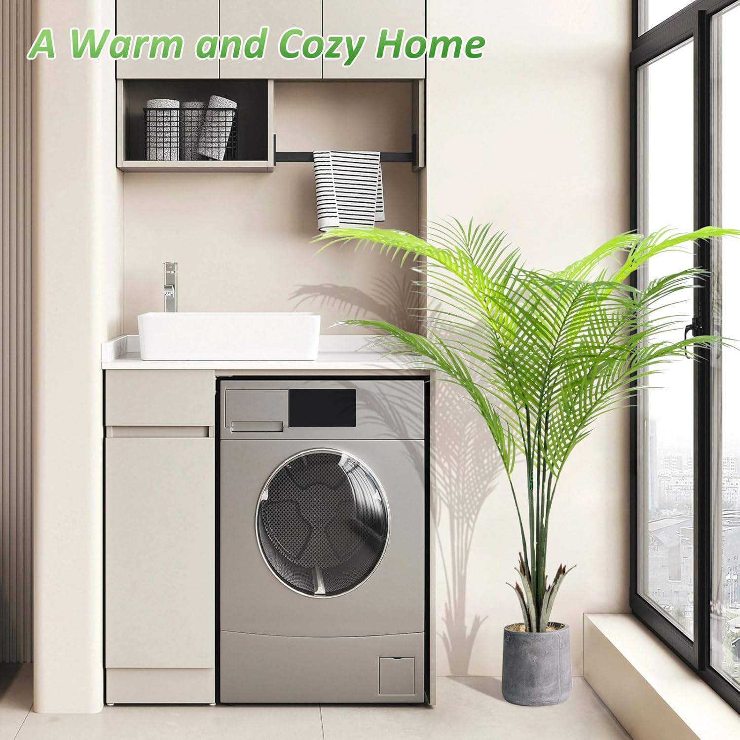 4FT Artificial Palm Tree – Realistic Faux Tropical Trees with UV-Resistant Leaves, Maintenance-Free Indoor Outdoor Palm Plant for Home Office Patio Décor