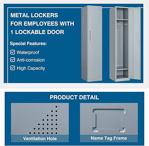 Miniatura 4 de Armario de almacenamiento de metal, armario de almacenamiento de 71 pulgadas de alto para empleados, gabinete de acero con cerradura y llaves para