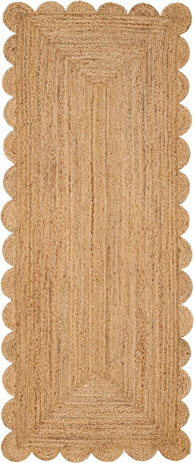 Tapis de couloir en jute naturelle festonné rectangulaire 0,6 x 4,3 m