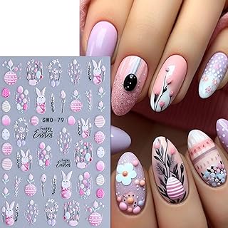 5D Easter Bunny Nail Stickers - 2-Pack Cute Spring Nail Art Decals for Women & Girls - Waterproof Nail Decals for Nails, Toes, & DIY Nail Designs - Perfect for Easter & Spring Party