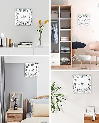 Miniatura 4 de Thanksgiving Wooden Wall Clock Silent Non Ticking, White Pumpkins Watercolor Eucalyptus Laves Fall Square Wall Clock Battery Operated, Decor Clock