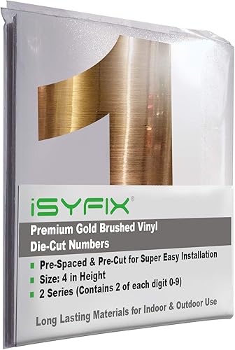 Vista 45 de iSYFIX - 2 juegos de calcomanías de números de 4 pulgadas, calcomanías de vinilo de alta calidad troqueladas y precortadas para buzón, ventanas, Oro