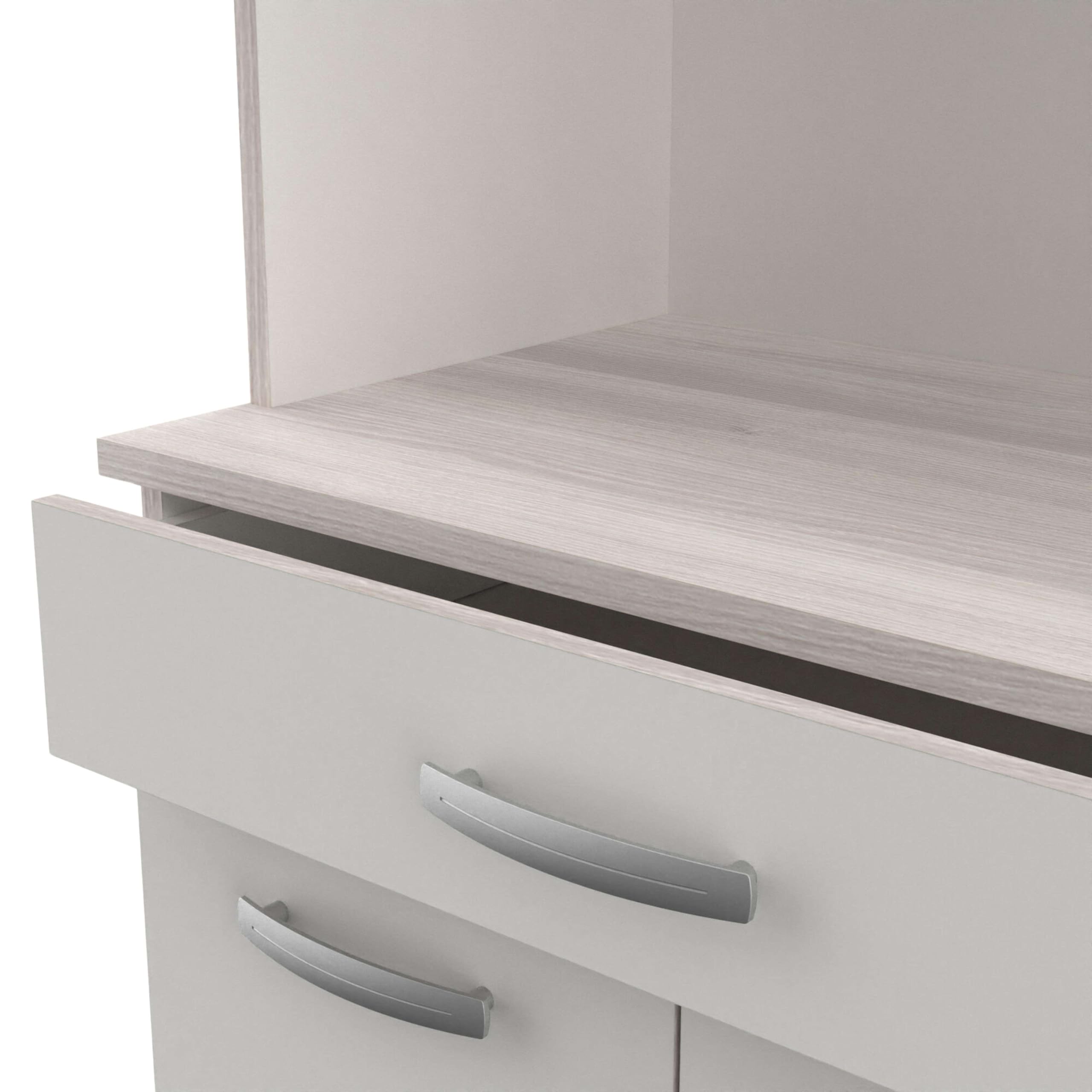 Mueble Auxiliar Cocina, Armario Cocina, Alacena Cocina Buffet 6 Puertas Blanco y Roble Acacia 101x185 cm