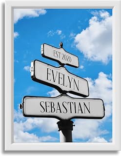 Blue Sky Cloud Canvas Print with Custom Names & Date - Personalized Street Sign Wall Decor, Cloud Wall Art (Street Sign - Sky)