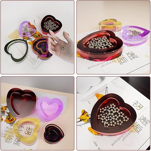 Miniatura 2 de FineInno Moldes de resina de corazón agitador, moldes de resina epoxi de corazón hueco, moldes de joyería para resina epoxi DIY colgante de arena