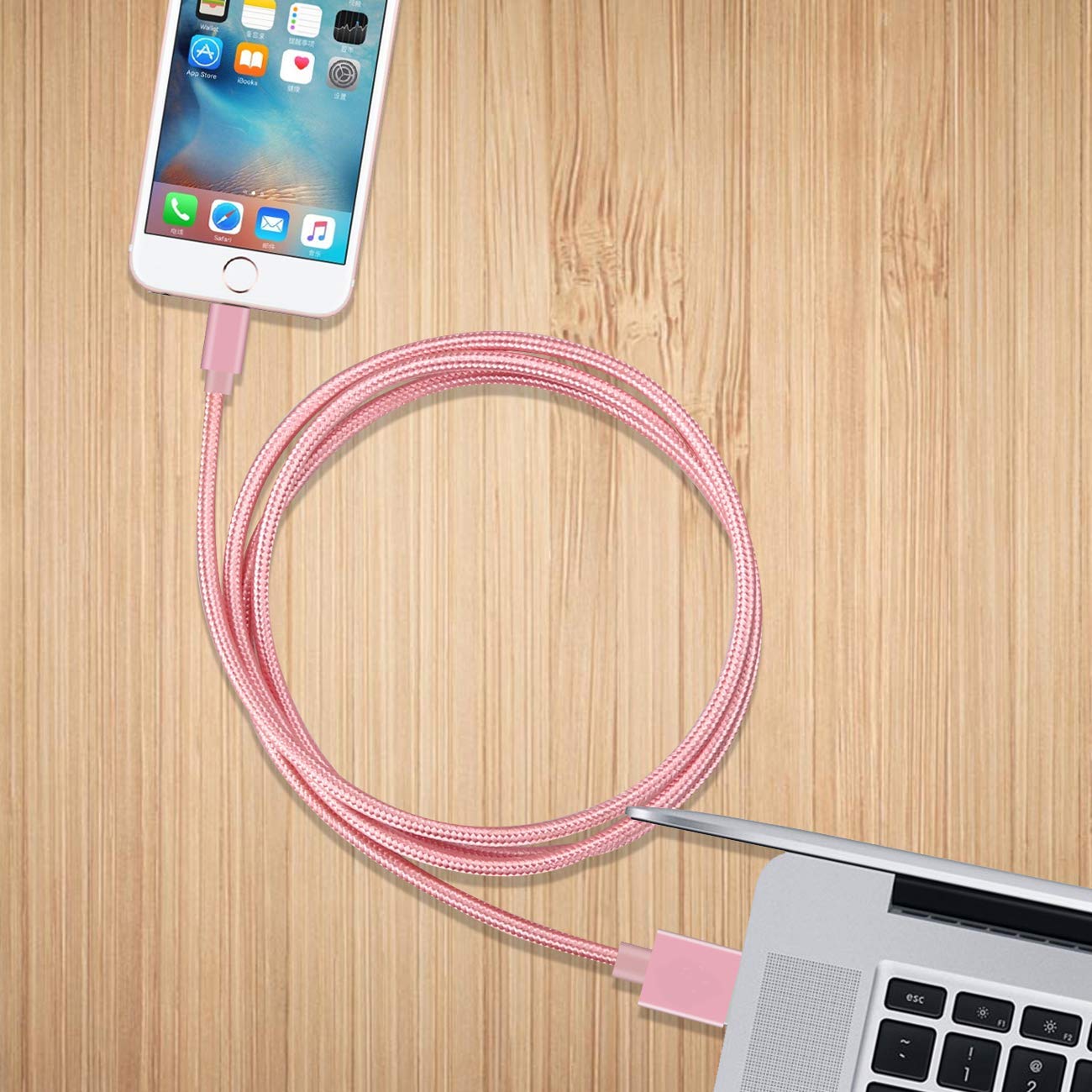 Sharllen iPhone Charger Cord iPhone Lightning Cable 3/3/6/6/10FT 5Pack Nylon Braided USB Fast iPhone Charging Cable&Syncing Long Cord Compatible iPhoneXs/Max/XR/X/8/8P/7/7P/6/5/iPad/iPod (Rose Gold)
