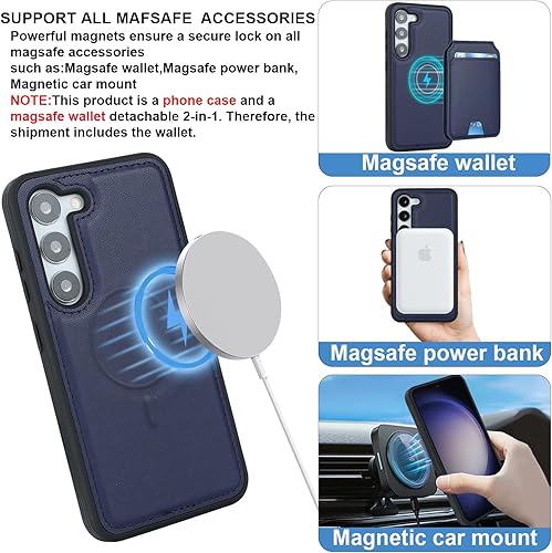 Miniatura 10 de Havaya Magsafe - Funda para Galaxy S23, compatible con Samsung Galaxy S23, con tarjetero, desmontable, magnética, de piel, para hombres y mujeres,