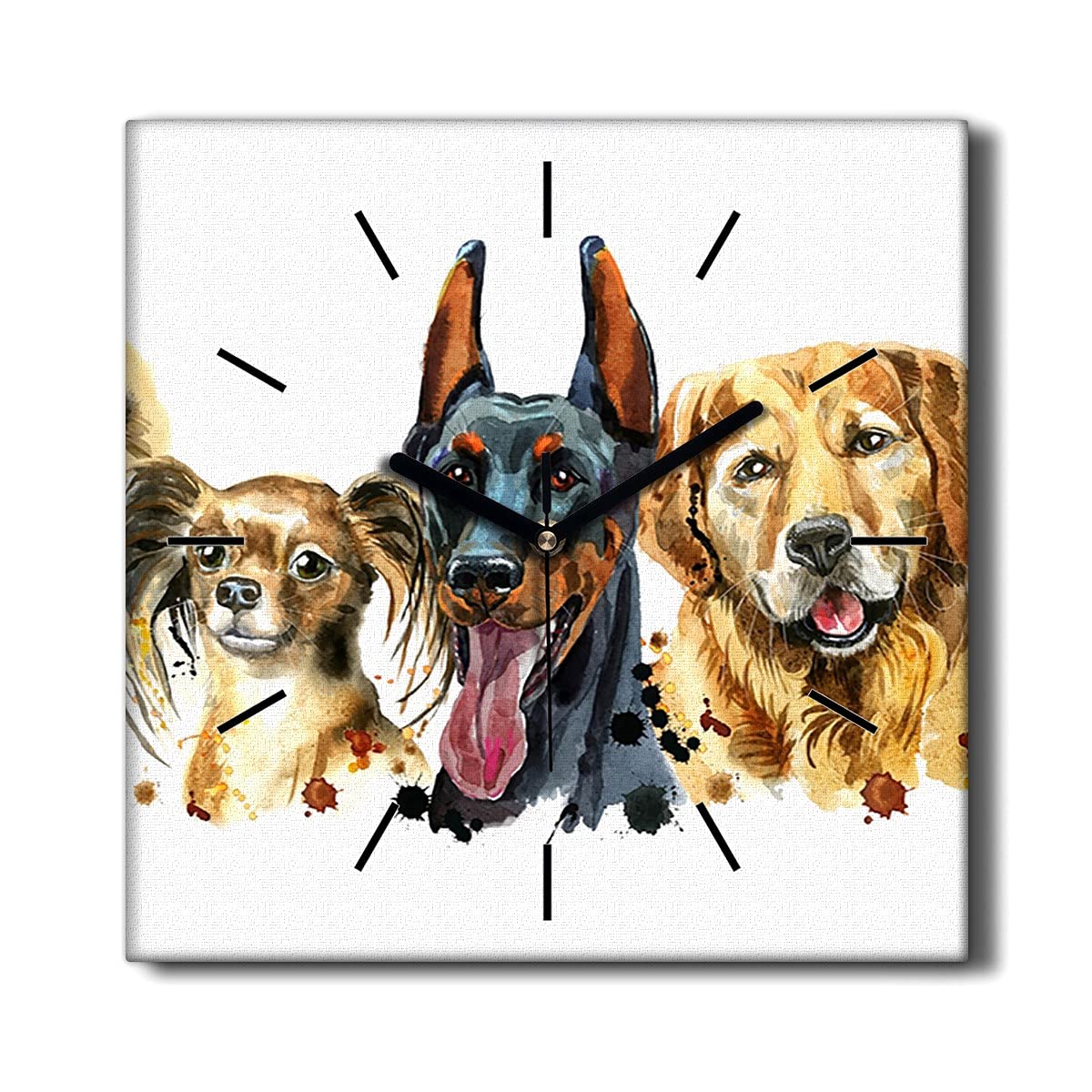 Horloge sur Toile Chien sans tic-tac 30x30cm Décoration Murale Salon Silencieux
