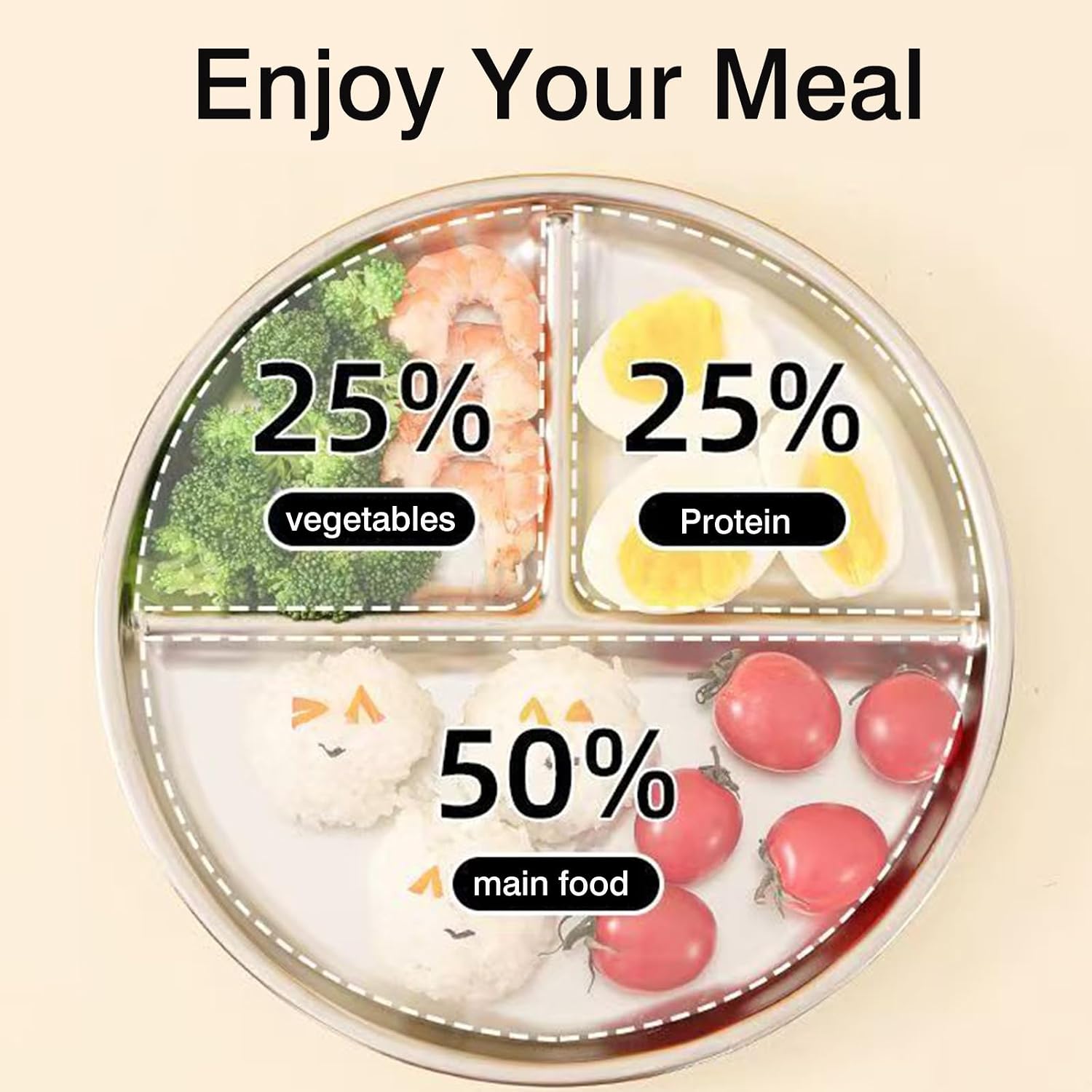 3 Pack Stainless Steel Kids Plates, 9" Portion Control Plate Divided With 3 Compartments, Great for Adults Weight Loss, Toddlers & Kids of All Ages (with sleeves Beige, Blue, Pink)