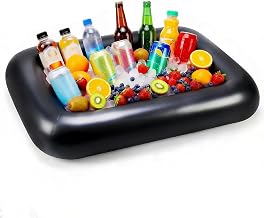 Aufblasbarer Getränkehalter, Aufblasbare Servierbar mit Ablaufstopfen, Schwimmender Getränkehalter für Pool, Aufblasbare Bier Trinken Tablett, für Party, Picknick, Camping (Schwarz)