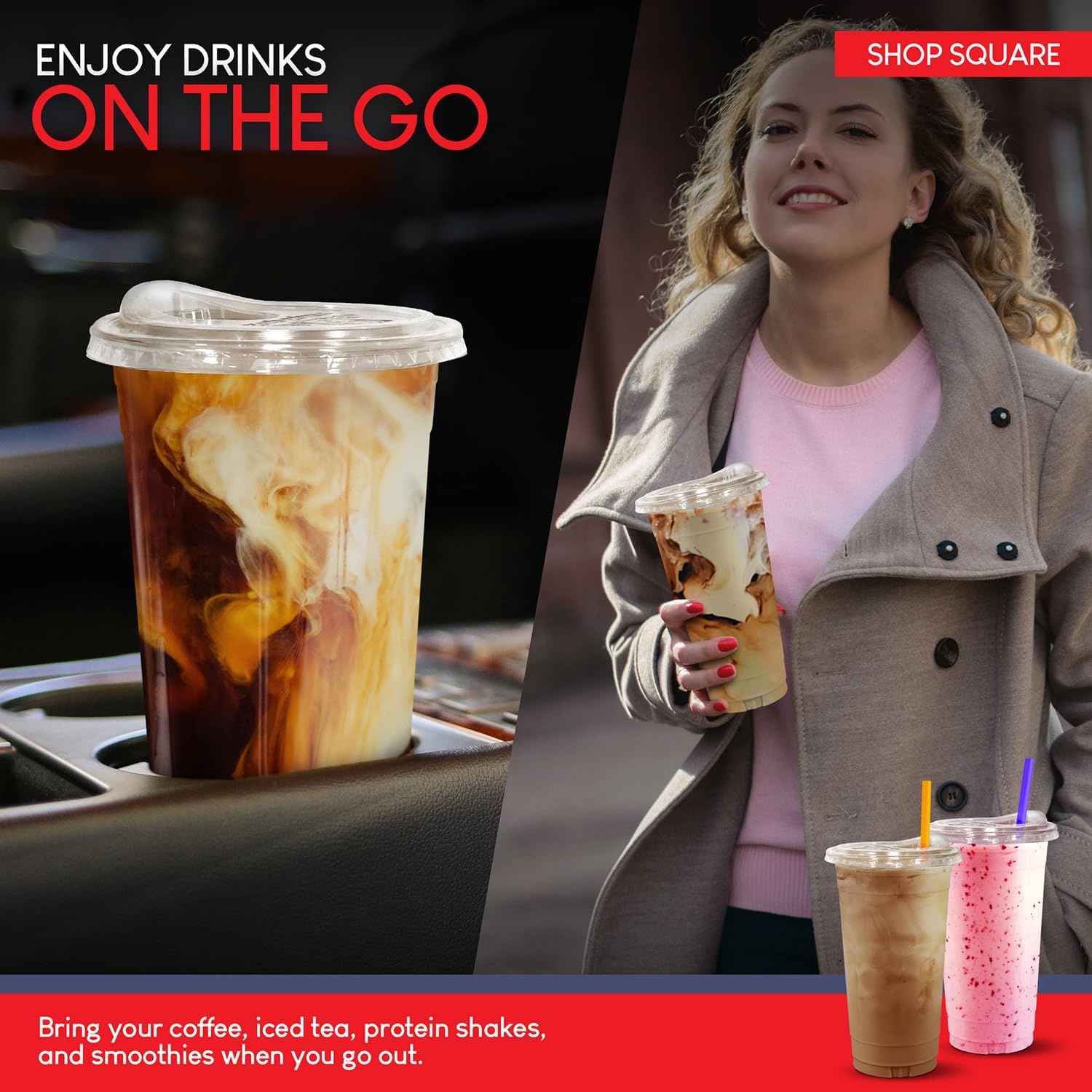 32 oz Plastic Cups with Strawless Sip Lids (50 Pack) - Disposable Clear Cups for Iced Coffee, Boba, Milk Tea, Smoothies, and Fruit Shakes - Image 7