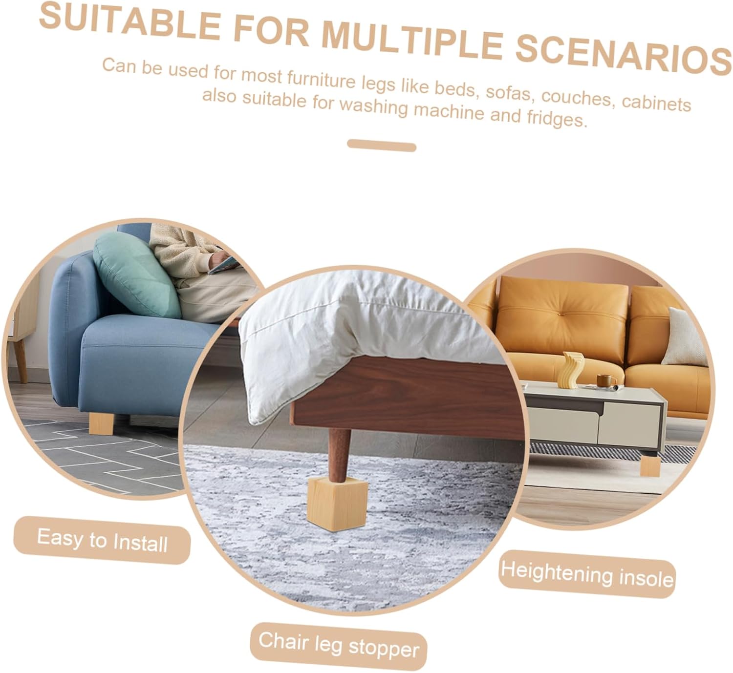 2pcs Heavy-Duty Bed Risers Adjustable Furniture Risers for Couch Sofa and Chair Anti-Skid Wooden Lift Blocks for Elevating Beds and Tables