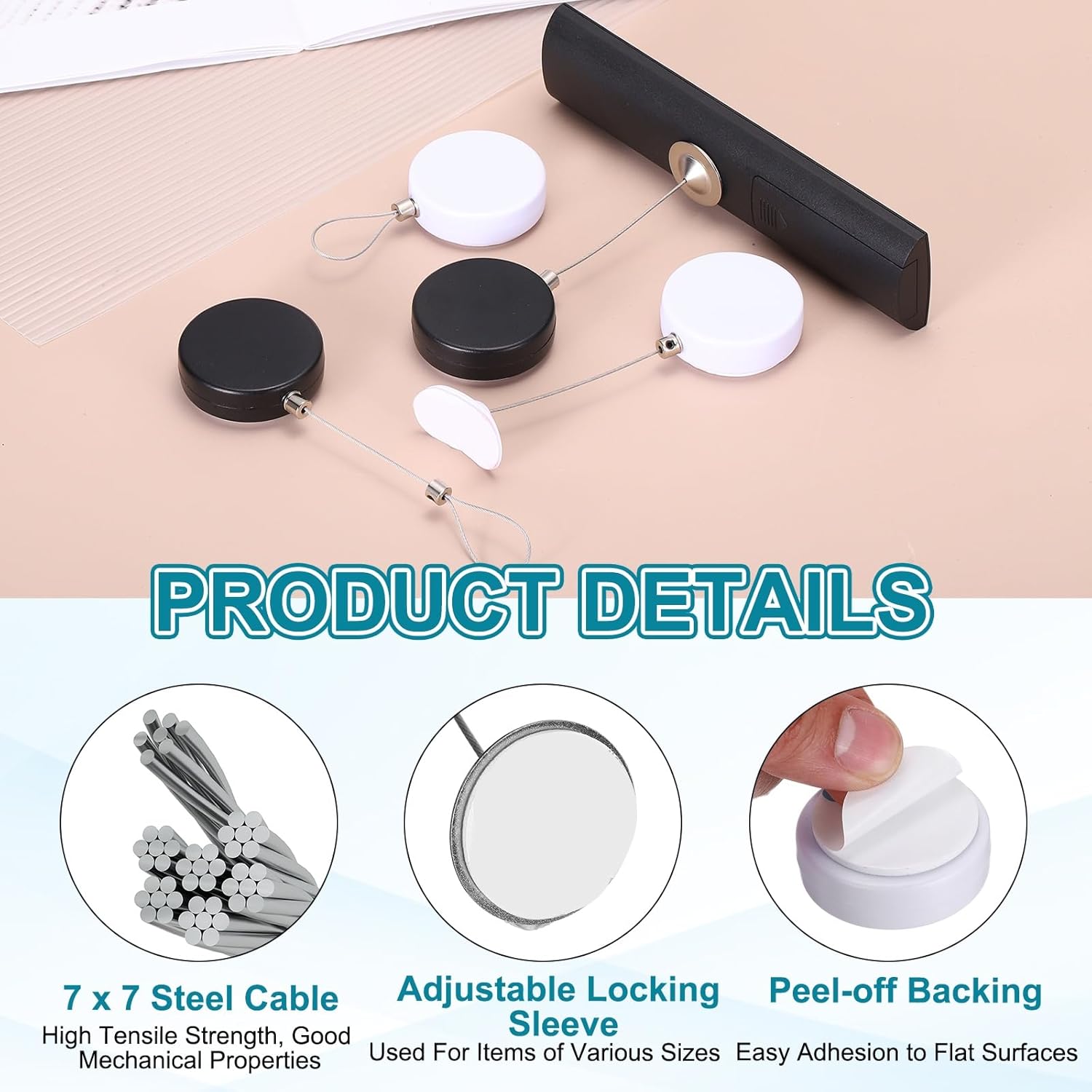 PATIKIL Retractable Remote Control Cable Tether (4.9ft / 1.5M, White)(6 Set) Round Remote Control Security Lanyard Lock Adjustable Locking Leash with Round Iron Cap, Suit for - TVs/Tablets