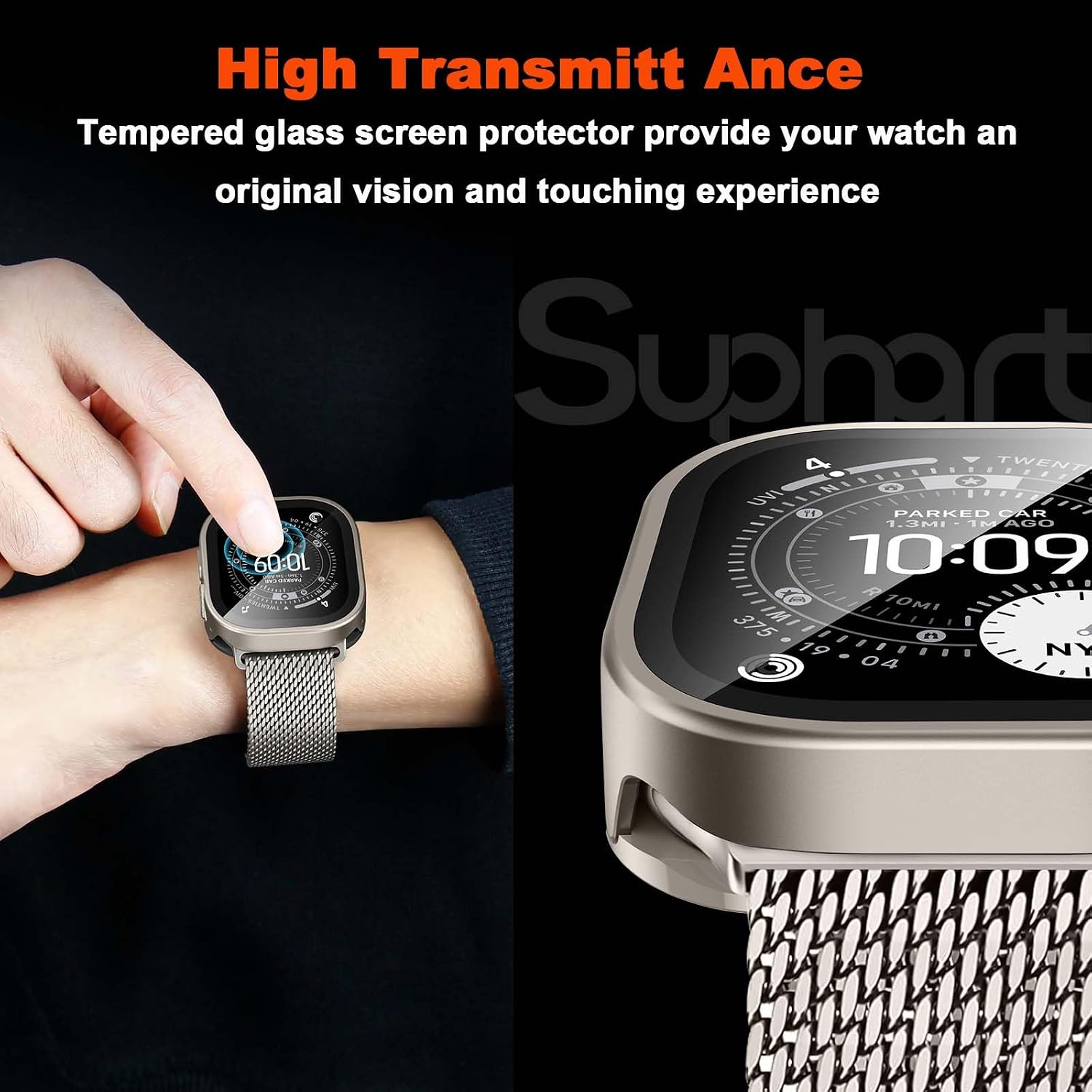 3 in 1 Compatible with Apple Watch Ultra 3/2/1 Case 49mm, Slim Straight Edge Metal Cover with Built-in Screen Protector+Back Frame for iWatch Ultra 49mm (Titanium)