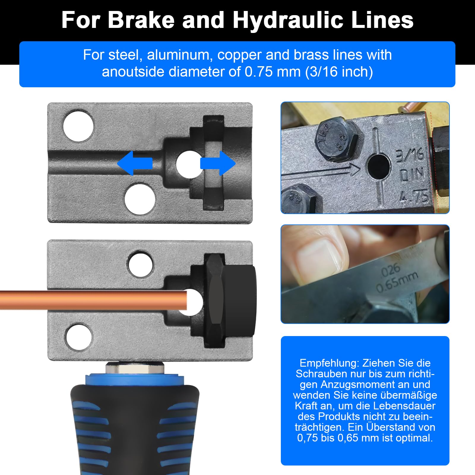 Outils D'évasement de Tuyaux de Freins, 7,62m Ø 4,75mm Kit Réparation Tuyau de Frein, 16 Connecteurs+5 Raccords+Conduite de Frein, pour Conduites de Frein ou Hydrauliques(Simple Flambée)
