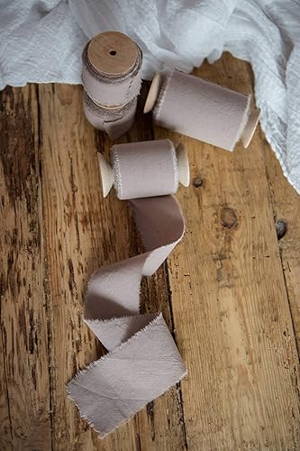Miniatura 3 de Beige ribbon 12" 1" 2" 3 inch wide 5yd cotton Frayed edges hand dyed for Rustic wedding invitation ties favors gift wrapping Party decor bows