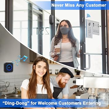 Wireless Door Chime for Business When Entering Door Chimes When Door Opens for Home Door Sensor Alarm with 800Ft Range 55 Chimes 5 Volume Levels Adjustable Number Display(3 Receiver & 3 Sensor)