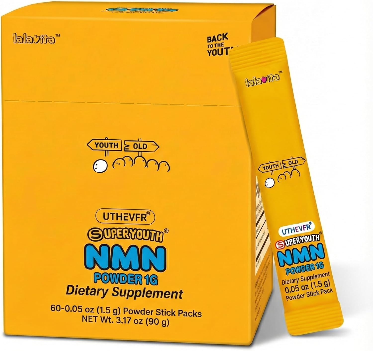 NMN 1000mg Stick Packs (60 Count, 2-Month Supply) – UTHEVER® Nicotinamide Mononucleotide for NAD+ Support & Cellular Energy – Travel-Friendly, Natural Lemon Powder – Healthy Aging Supplement