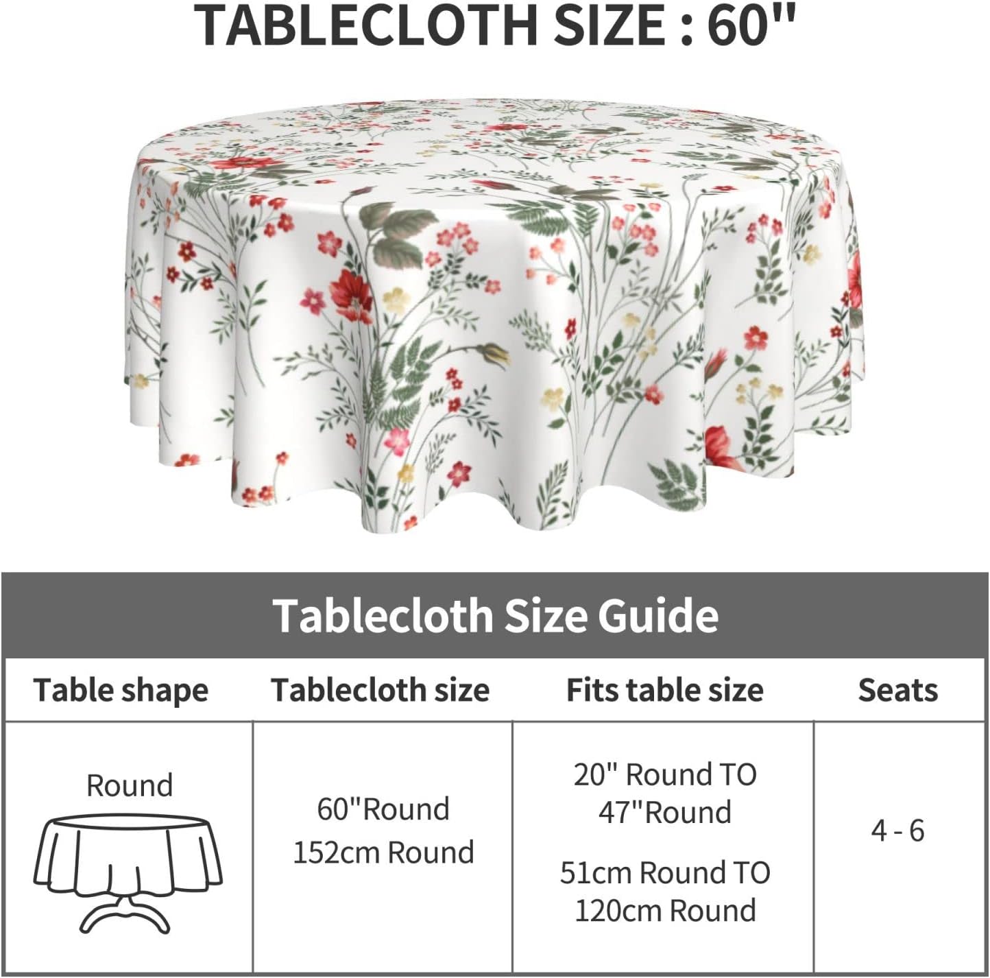 年間定番 特別価格flower Tablecloth 60 Inch Round Home Bunch Of Fresh Wildflower好評販売中 Www Ampselectric Com