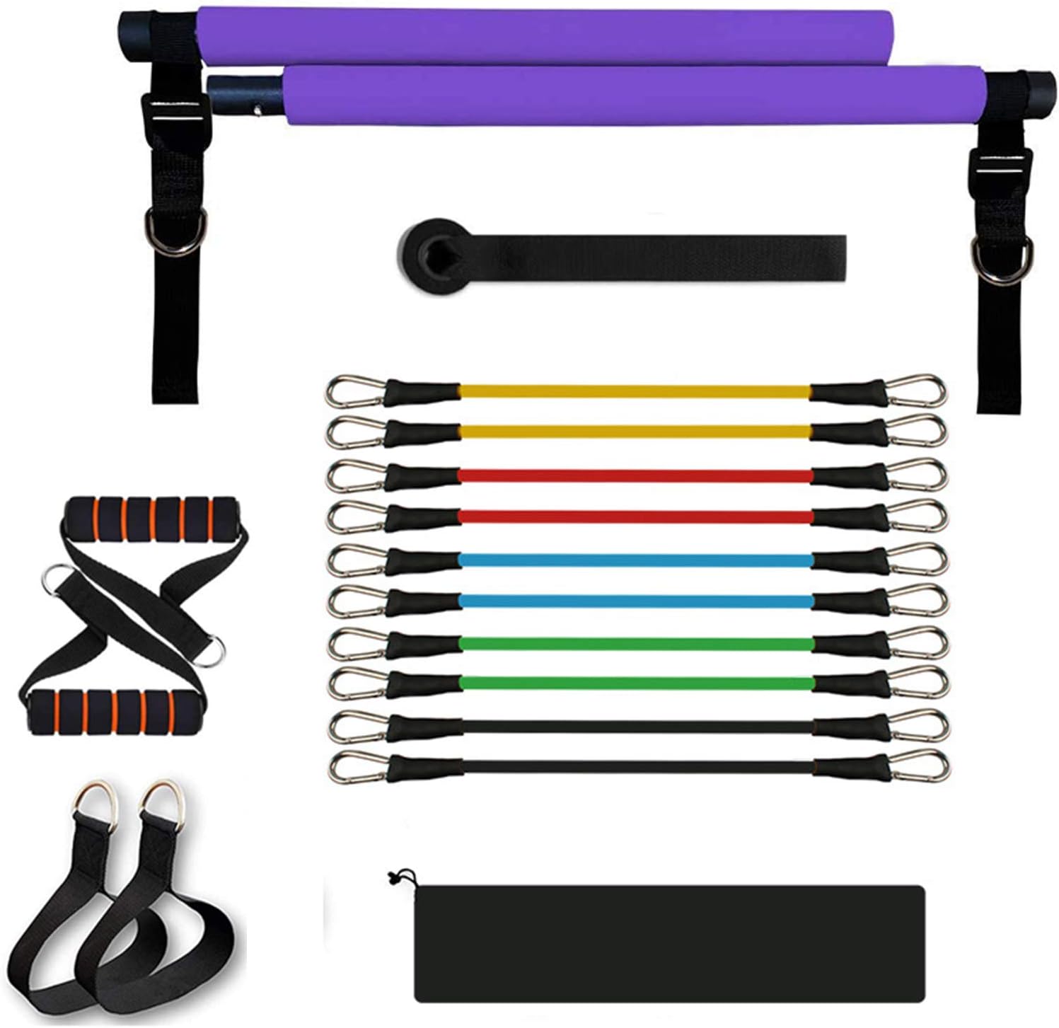 Sfeexun Pilates Exercise Bar Kit with 10 Elastic Adjustable Resistance Bands, 300lbs Yoga Resistance Bands for Legs and Butt, Pilates Stick with Foot Straps Door Anchor for Full Body Workout (Purple) : Everything Else