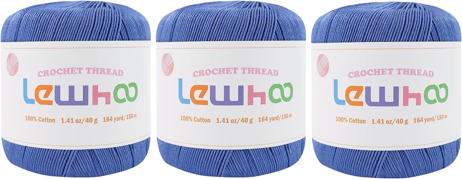 Crochet Thread Size 3, 3 Pack 100% Cotton Lace Yarn Set, 40g Balls Yarn for Hand Knitting Rainbow