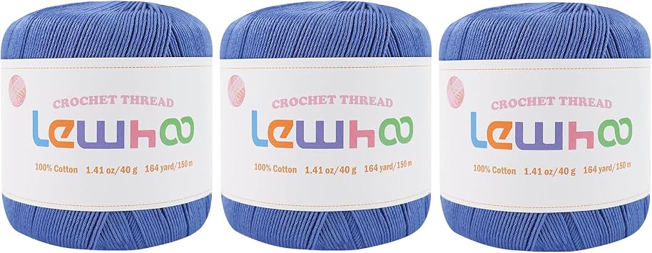 Crochet Thread, 3 Pack Size 3 Cotton Crochet Yarn Ball Set Blue
