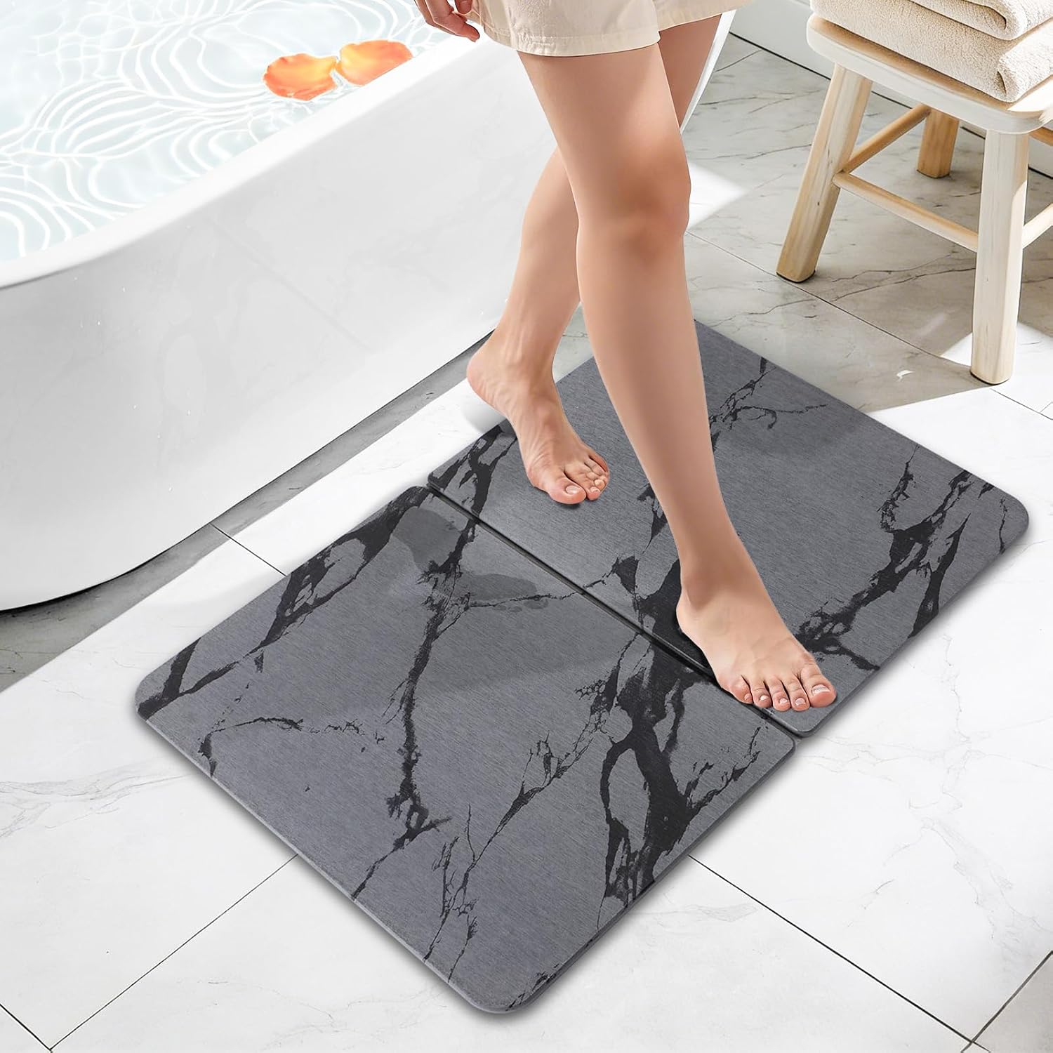 Diatomaceous Earth Bath Mat, 24"x16" Absorbent Stone Bath Mat for Bathroom, Quick Dry Foldable Diatomite Stone Mat, Non-Slip Magic Stone Dish Drying Mat for Kitchen Counter, Pet & Plant