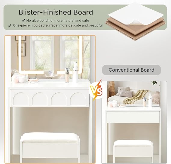 LEMROE Dressing Table with Rectangular LED Mirror and Stool, Small Vanity [Energy Class D]