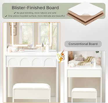 LEMROE Dressing Table with Rectangular LED Mirror and Stool, Small Vanity [Energy Class D]