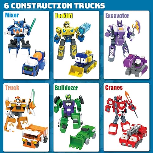 Miniatura 4 de Wenbeier Vehículos de construcción, juguetes 6 en 1 para desmontar robot, juguetes de ingeniería, deformación de vehículos, camión robot, conjunto