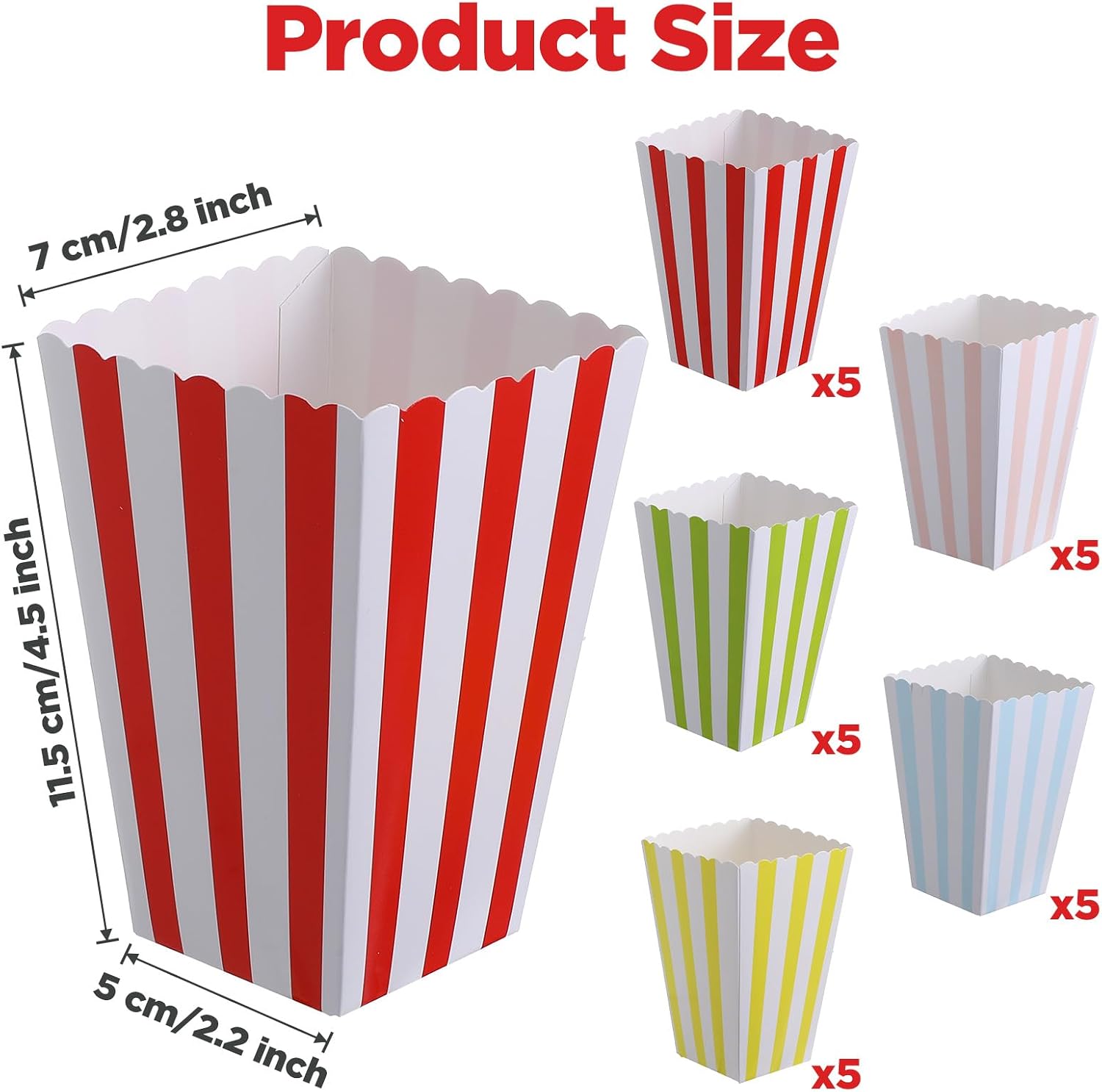 guduling 20pcs Mini Popcorn Boxes, Pastel Popcorn Boxes, Paper Popcorn Holders, Pop Corn Box for Birthday Party Movie Supplies (5 Colors)