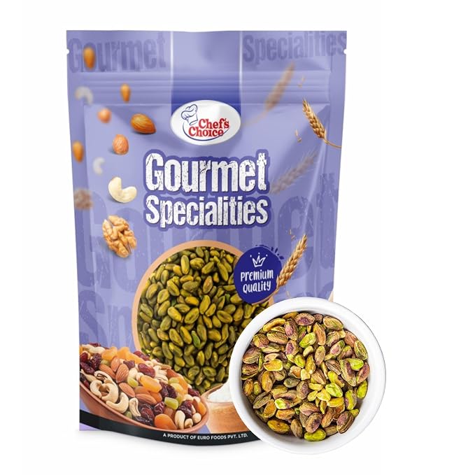 Chefs Choice peeled pistachio 1 kg unsalted nuts without shell rich in vitamins minerals healthy snack resealable pouch keeps freshness for daily eating and recipes ideal cooking gifting uses