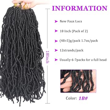 ZRQ 18 Inch Faux Locs Crochet Hair 2 Packs Natural Black Pre-Looped Curly Wavy Goddess Soft Locs Synthetic Hair Extensions for Women (18 Inch, 1B#)