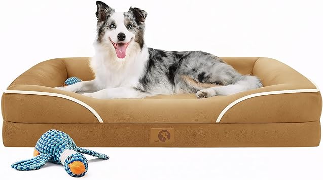 Homemate Dog Bed Large Sized Dog 42x30 inch Orthopedic Large Dogs Bed XL Outdoor Pet Cat Bed Sofa Supplies with Toy Dogs Crate Pad Couch with Removable Washable Cover & Non-Slip Botton Brown