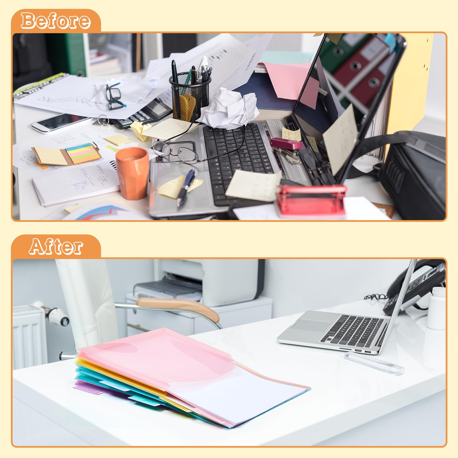 Jetec 12 Sets/60 Stück Ordner-Trennblätter mit erweiterbaren Taschen für 3-Ringordner, Kunststoff, 5 Register, Briefgröße, mehrfarbige Register-Trennblätter mit 0,6 cm tiefer Vordertasche für Schule