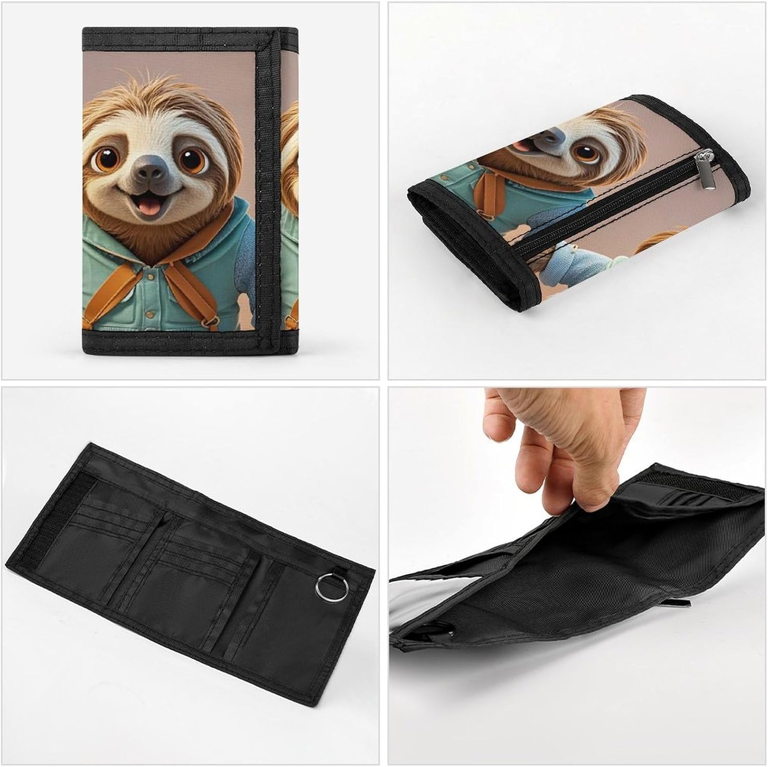 Cartoon Funny Sloth Trifold Wallet for Men, Slim Money Clip image 5